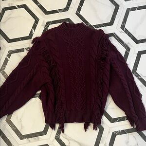 Leith Burgundy Cable Knit Turtleneck Sweater